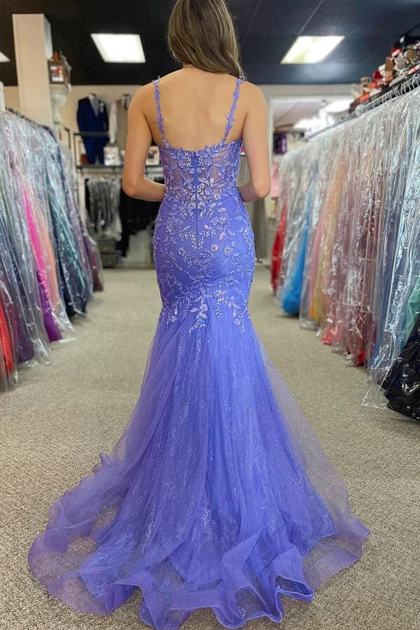 Lilac Tulle Mermaid Spaghetti Straps Prom Dresses, MP940 | Musebridals Lilac Tulle Mermaid Spaghetti Straps Prom Dresses, MP940 | Musebridals