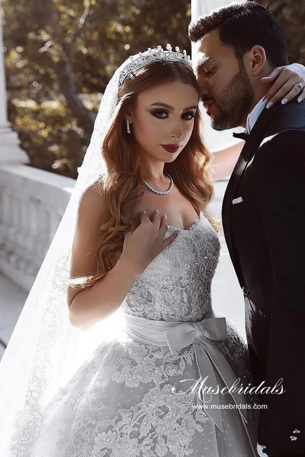knee length dresses for ladies Luxury Ball Gown Crystals Wedding Dresses Long Sleeves Bridal Gown US20W / Custom Color main image 0
