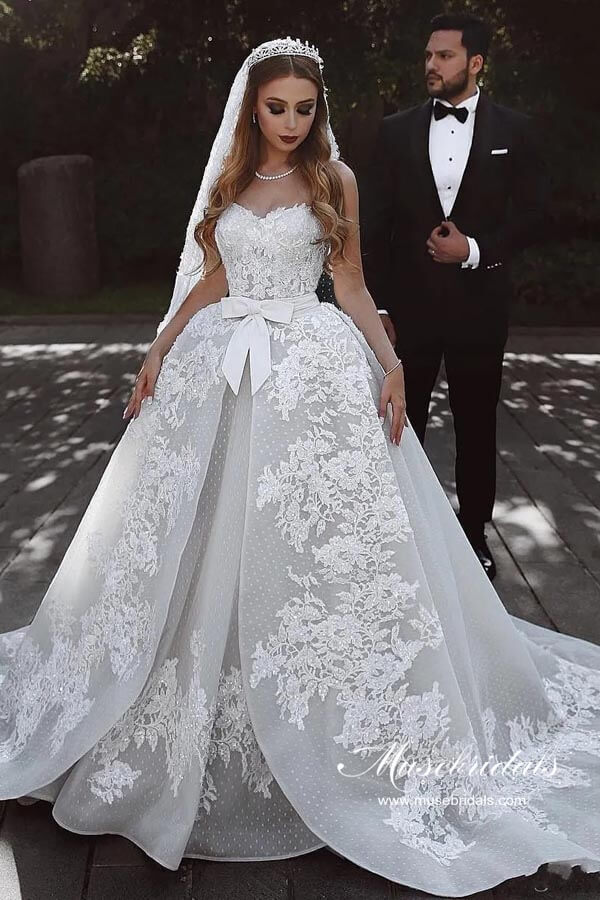 luxury ball gown wedding dress Tulle Ball Gown Sweetheart Lace Wedding Dresses, MW987