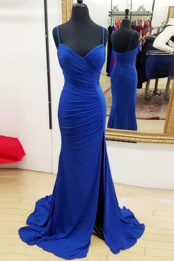 Mermaid Chiffon V-neck Spaghetti Straps Bridesmaid Dresses With Slit, MBD259 Mermaid Chiffon V-neck Spaghetti Straps Bridesmaid Dresses With Slit, MBD259