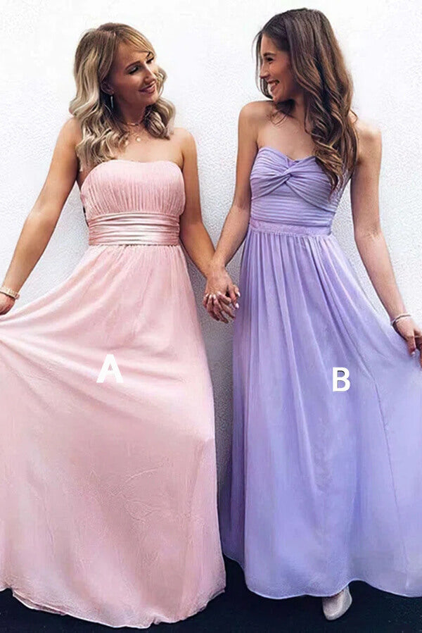 Modest Chiffon A-line Strapless Bridesmaid Dress, MBD240