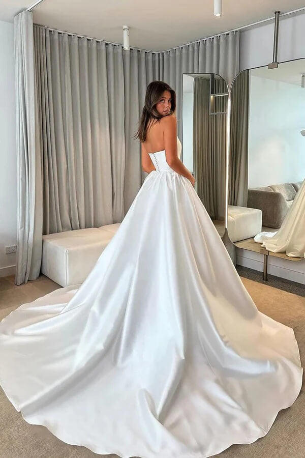 strapless open back dress Lace Wedding Dress Princess Bridal Dress White Off The Shoulder Appliq —  Bridelily main image 0