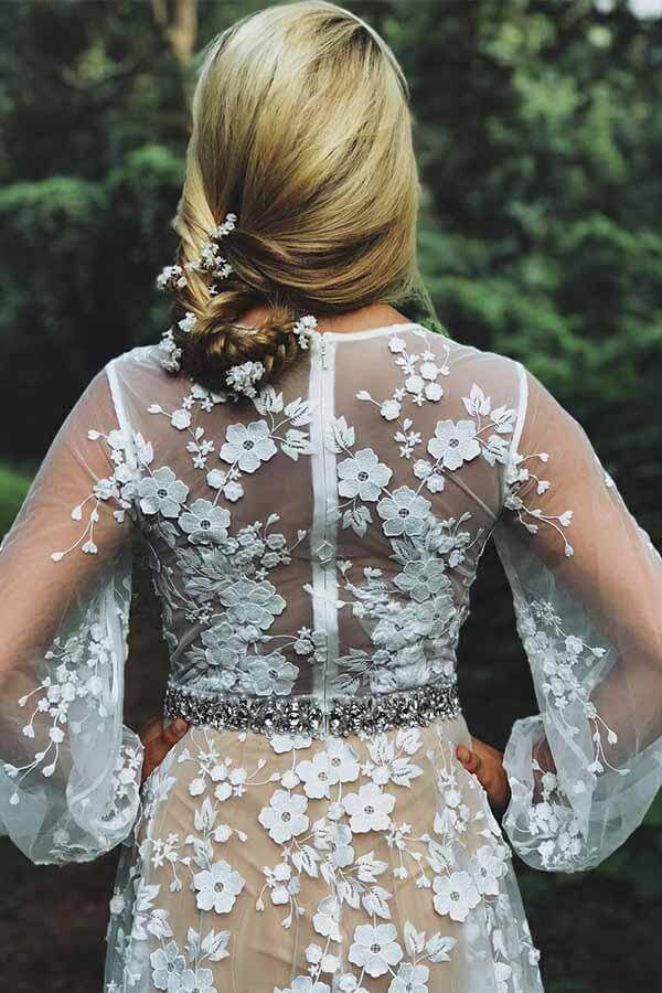 Tulle A-line Long Sleeves Lace Wedding Dresses, MW1032 | Musebridals Tulle A-line Long Sleeves Lace Wedding Dresses, MW1032 | Musebridals