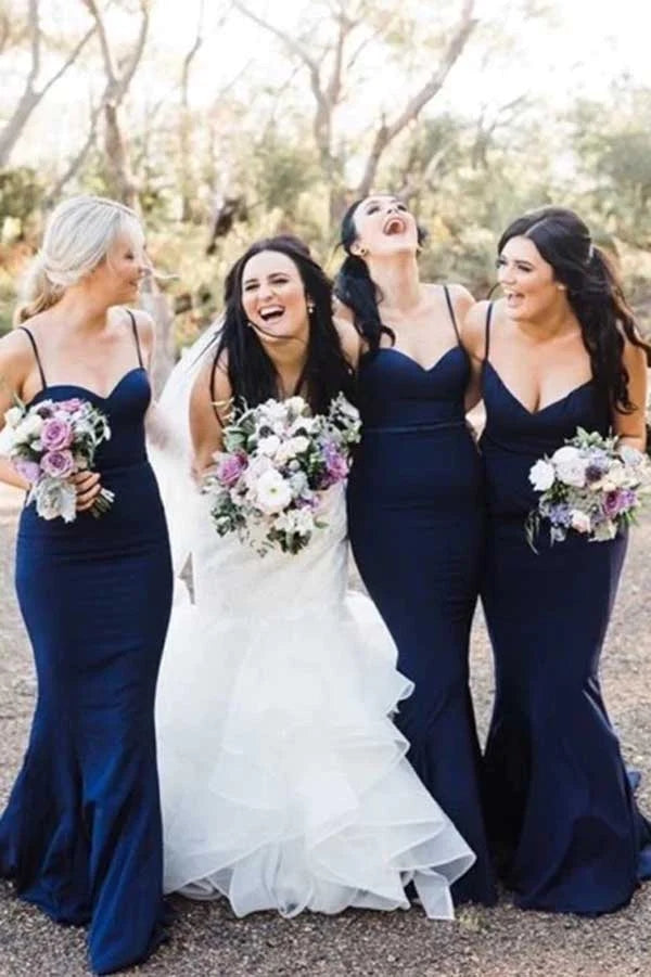 Navy Sweetheart Spaghetti Straps Bridesmaid Dress MBD187 | Musebridals Navy Sweetheart Spaghetti Straps Bridesmaid Dress MBD187 | Musebridals