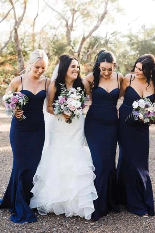 Navy Mermaid Sweetheart Neck Spaghetti Straps Bridesmaid Dresses, MBD187 Navy Mermaid Sweetheart Neck Spaghetti Straps Bridesmaid Dresses, MBD187