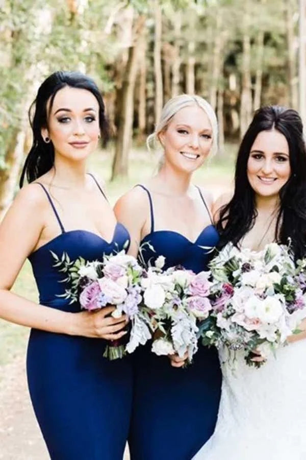 Navy Sweetheart Spaghetti Straps Bridesmaid Dress MBD187 | Musebridals Navy Sweetheart Spaghetti Straps Bridesmaid Dress MBD187 | Musebridals