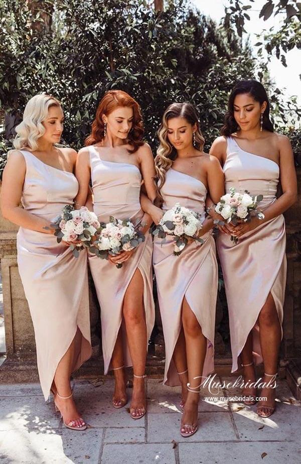 One Shoulder Short Bridesmaid Dresses With Slit MBD193 | Musebridals One Shoulder Short Bridesmaid Dresses With Slit MBD193 | Musebridals