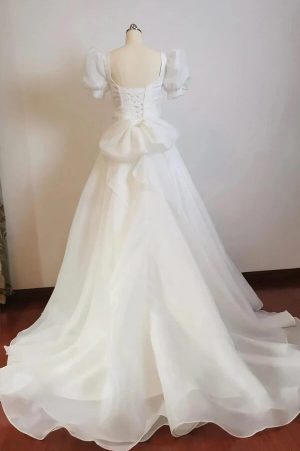Organza Puff Sleeves Vintage Wedding Dresses, MW1191