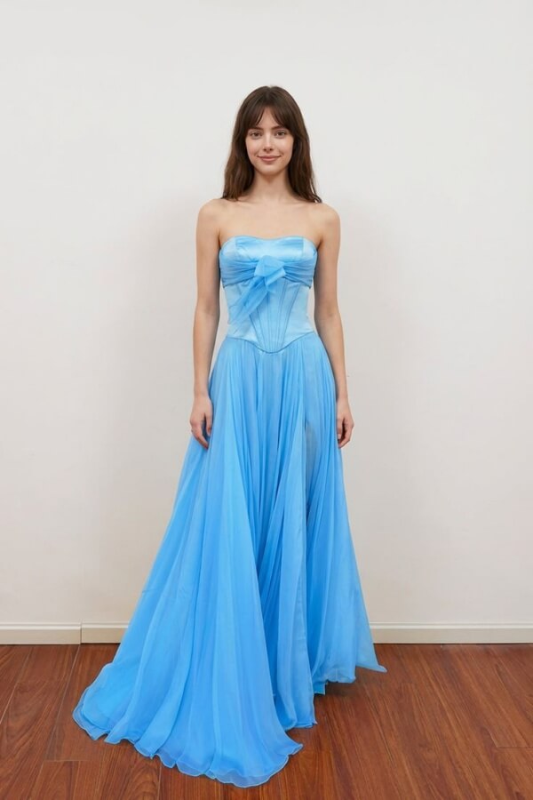 blue dress with pink bow Pink Strapless Tulle A-Line Short Corset Homecoming Dress with Bow Pink / 10