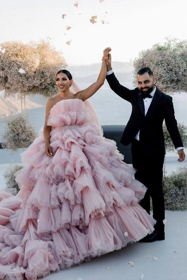 bjork dress swan Pink Layers Tulle Ball Gown Wedding Dresses MW939
