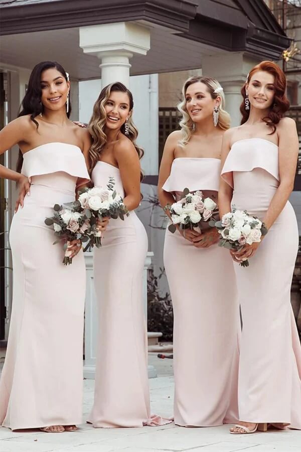 strapless blush bridesmaid dress Pink Mermaid Satin Floor-length Simple Dresses, MBD272 536-1 FIORELLA Long dress NA-08.18.25AM Size:XS-US 0 Details Silhouette