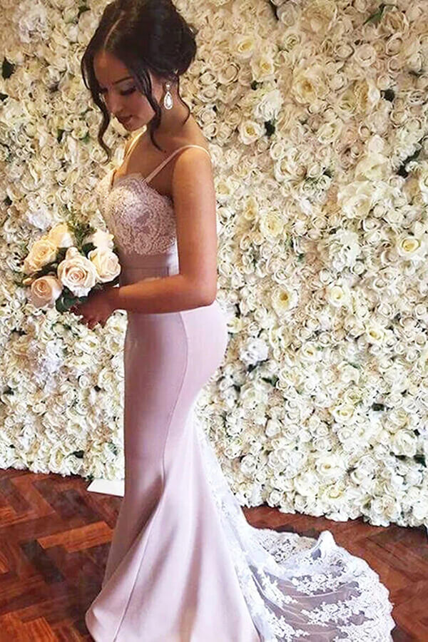Pink Mermaid Bridesmaid Dresses With White Lace, MBD219 | Musebridals Pink Mermaid Bridesmaid Dresses With White Lace, MBD219 | Musebridals
