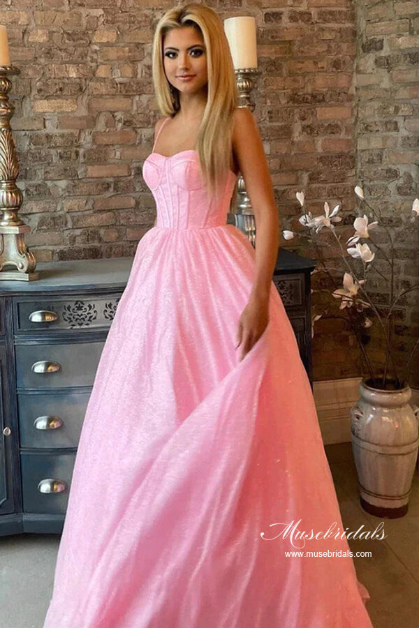 Pink Shiny Tulle A-line Long Prom Dresses, 2022 Newest Prom Dresses, Pink Wedding Dresses Pink Shiny Tulle A-line Long Prom Dresses, 2022 Newest Prom Dresses, Pink Wedding Dresses