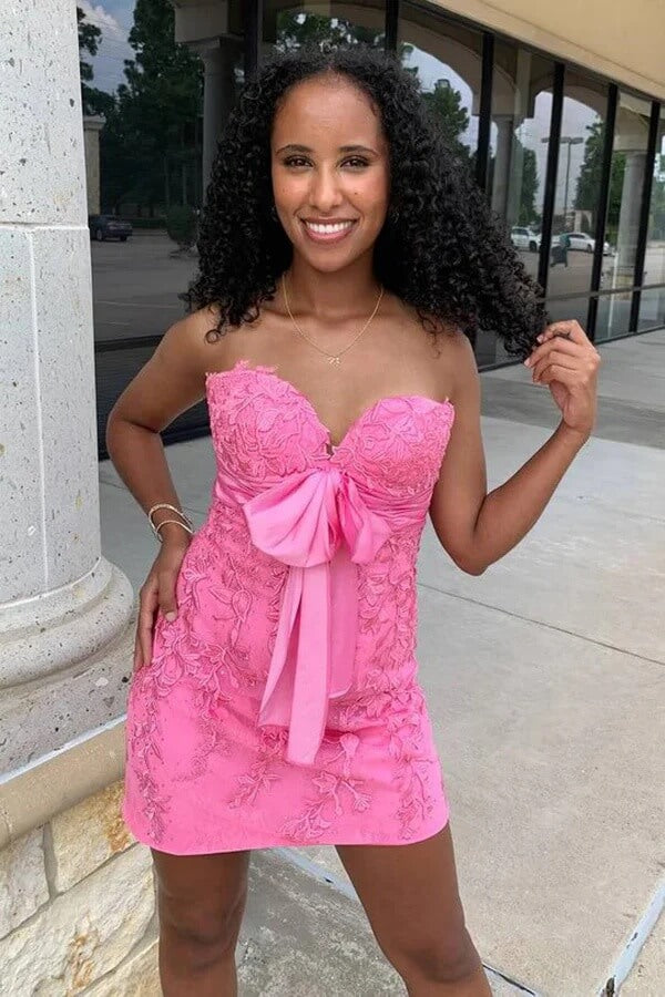 Pink Strapless Homecoming Dresses With Appliques, MH645
