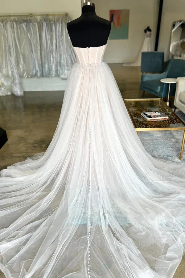 Pleated Tulle A-line Sweetheart Neck Wedding Dresses, Bridal Gown, MW976