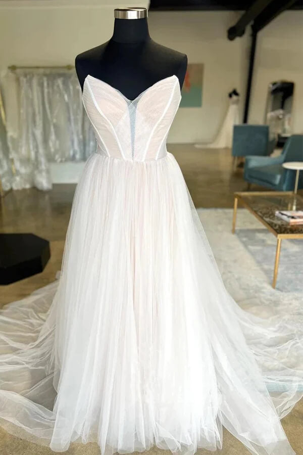 Pleated Tulle A-line Sweetheart Wedding Dresses, MW976