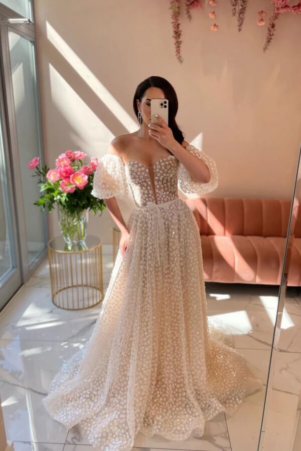 Polka Dots Ball Gown Sweetheart Wedding Dress, MW1100 | Musebridals Polka Dots Ball Gown Sweetheart Wedding Dress, MW1100 | Musebridals