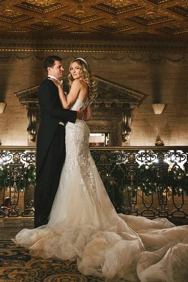 vera wang white collection bridesmaid dresses Polka Dots Tulle Strapless Lace Wedding Dresses, MW1076