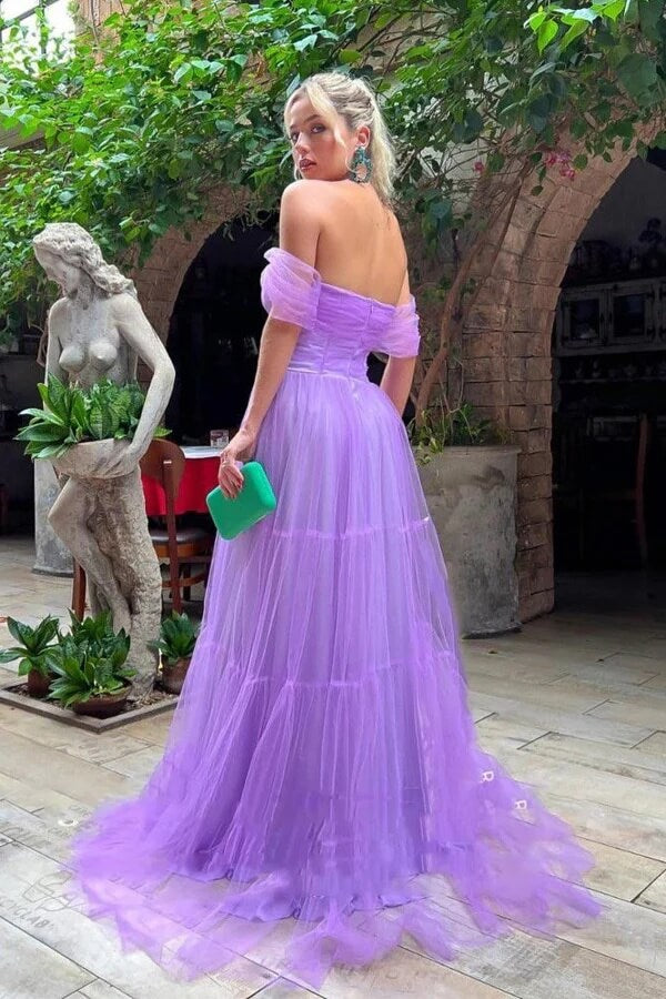 Purple A-line Strapless Off Shoulder Long Prom Dresses, Evening Dress, MP968 | simple prom dress | tulle prom dresses | evening gown | musebridals.com