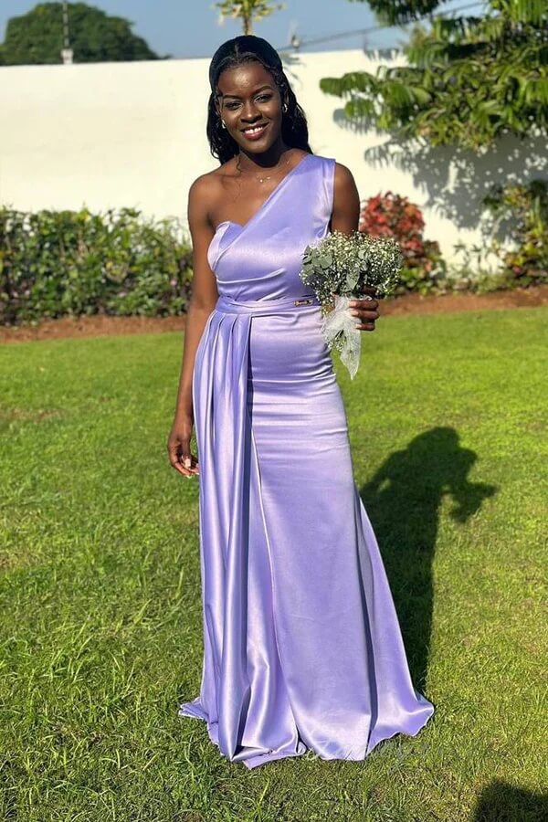 chinese dress ladies Mermaid One Shoulder Cheap Prom Dress Satin Long Formal Dresses Bridesmaid  Dress KPY051 main image 1