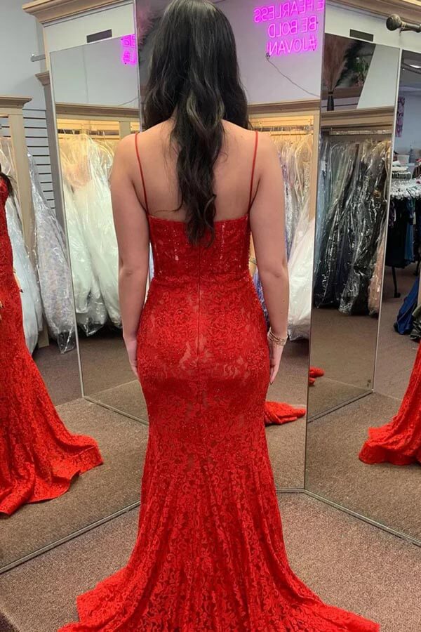 Red Lace Mermaid Sweetheart Long Prom Dresses, MP1016 | Musebridals Red Lace Mermaid Sweetheart Long Prom Dresses, MP1016 | Musebridals