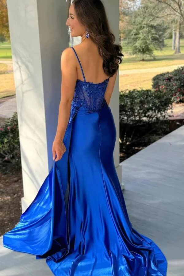 Royal Blue Satin Mermaid Sweetheart Prom Dresses, MP1053 | Musebridals Royal Blue Satin Mermaid Sweetheart Prom Dresses, MP1053 | Musebridals
