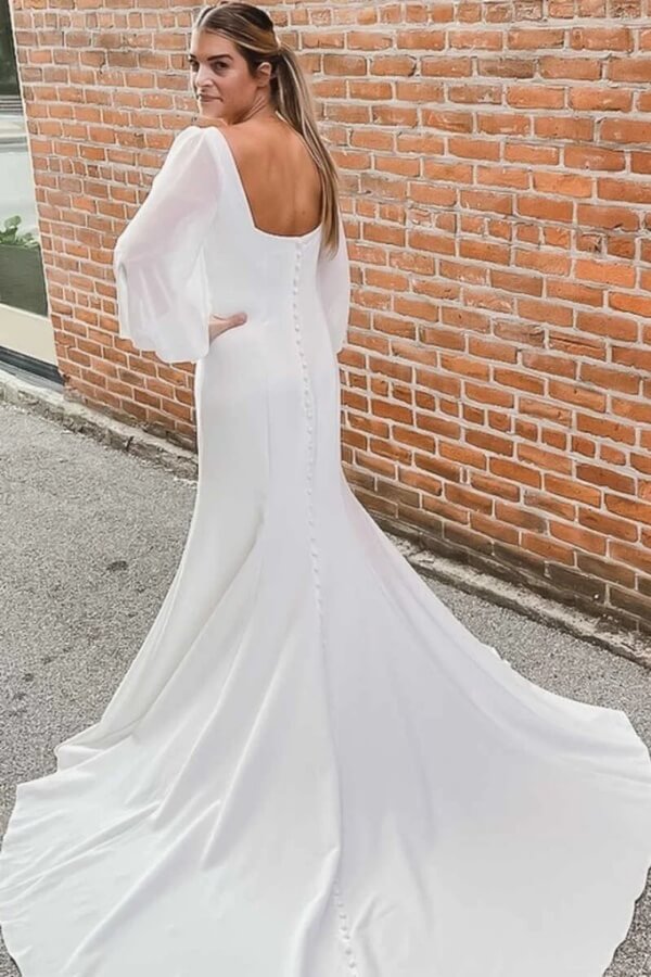 Square Neck Long Sleeve Mermaid Wedding Dress MW1174
