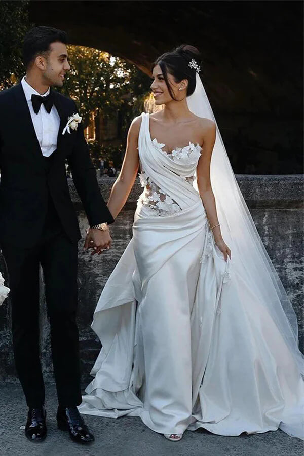 Mermaid One Shoulder Lace Wedding Dresses, MW1123