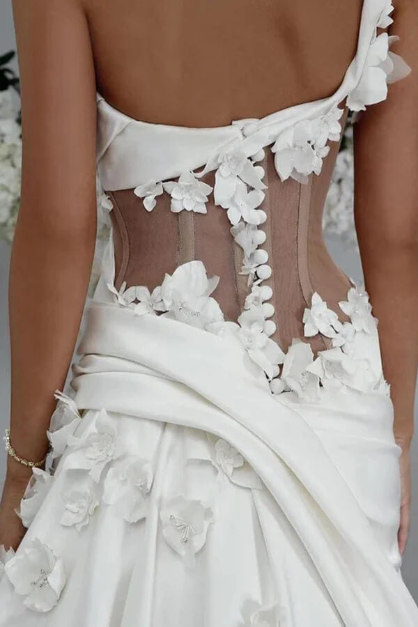 Mermaid One Shoulder Lace Wedding Dresses, MW1123