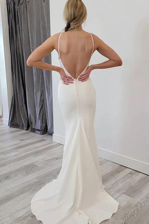 Satin Mermaid Scoop Neck Open Back Wedding Dresses MW897 | Musebridals Satin Mermaid Scoop Neck Open Back Wedding Dresses MW897 | Musebridals