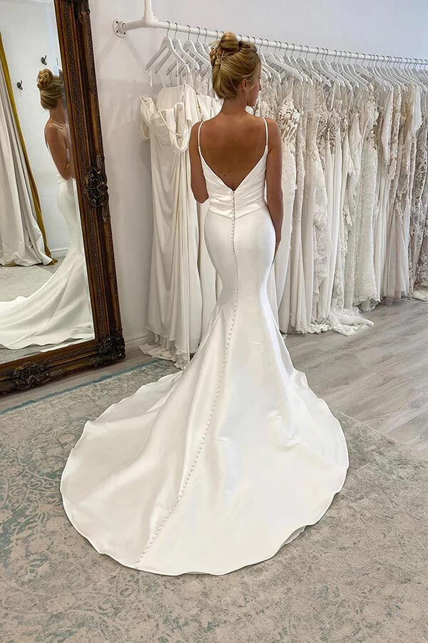 Mermaid Spaghetti Straps Pleated Wedding Dresses MW896 | Musebridals Mermaid Spaghetti Straps Pleated Wedding Dresses MW896 | Musebridals