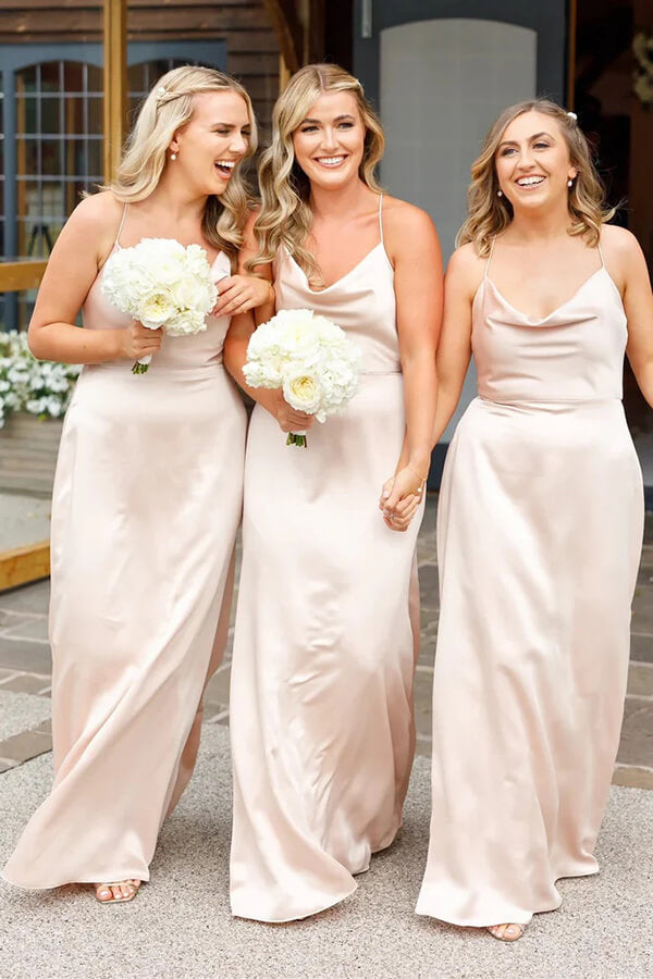 Satin Sheath Spaghetti Straps Cowl Neck Long Bridesmaid Dresses, MBD252 Satin Sheath Spaghetti Straps Cowl Neck Long Bridesmaid Dresses, MBD252