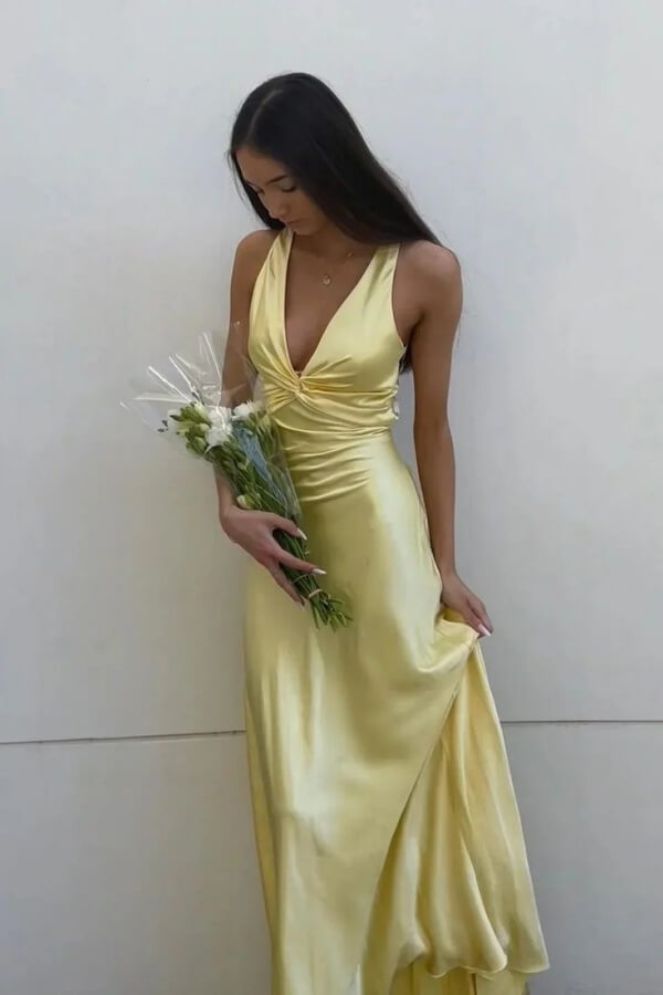 Sheath Satin V Neck Prom Dress With Bowknot, MP1068