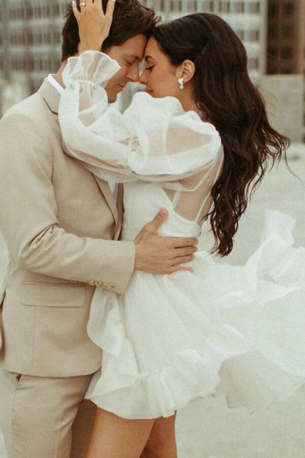 a line wedding dresses for short brides Long Sleeves Dresses, MW1309 short height 5 foot short brides
