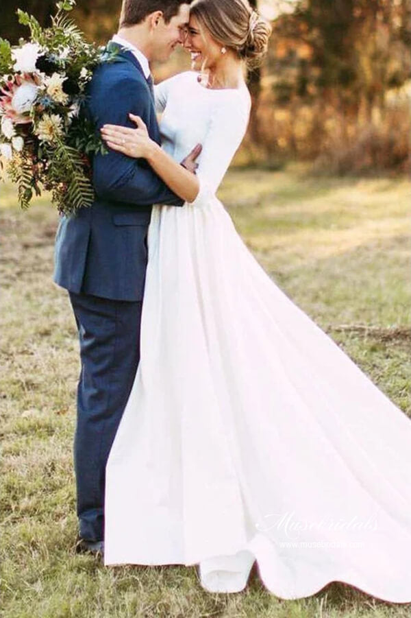 Simple 3/4 Sleeves Backless Modest Wedding Dresses, Bridal Gowns, MW972 Simple 3/4 Sleeves Backless Modest Wedding Dresses, Bridal Gowns, MW972