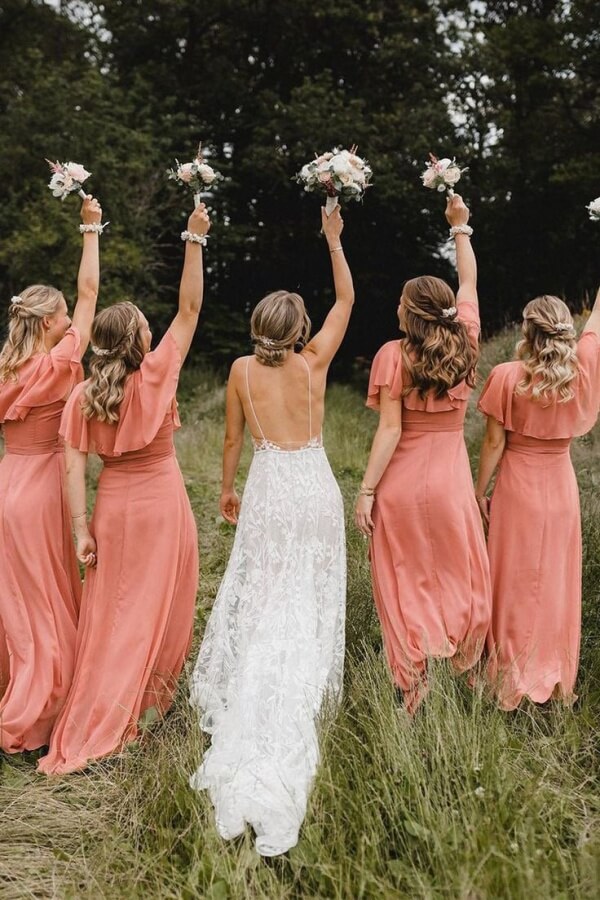 Simple A Line Coral Chiffon Long Bridesmaid Dresses, Bridal Party Dress, MBD322 Simple A Line Coral Chiffon Long Bridesmaid Dresses, Bridal Party Dress, MBD322