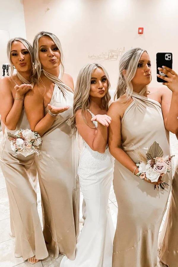 Simple Halter Floor Length Bridesmaid Dresses, Wedding Party Dress, MBD191