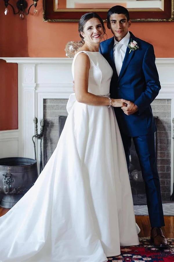 satin beaded wedding dress Elegant Beaded Lace Satin Mermaid Wedding Dress – MakerryBridal
