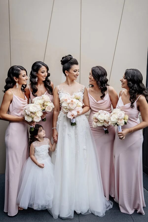 Light Pink Sheath Cowl Neck Bridesmaid Dresses, MBD228 | Musebridals Light Pink Sheath Cowl Neck Bridesmaid Dresses, MBD228 | Musebridals