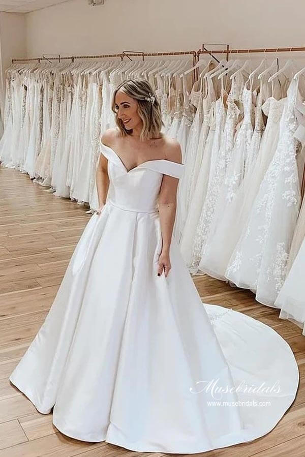 navy blue dress for baby girl Off-Shoulder Flower Pleated Satin A-Line Long Wedding Dress Black main image 1