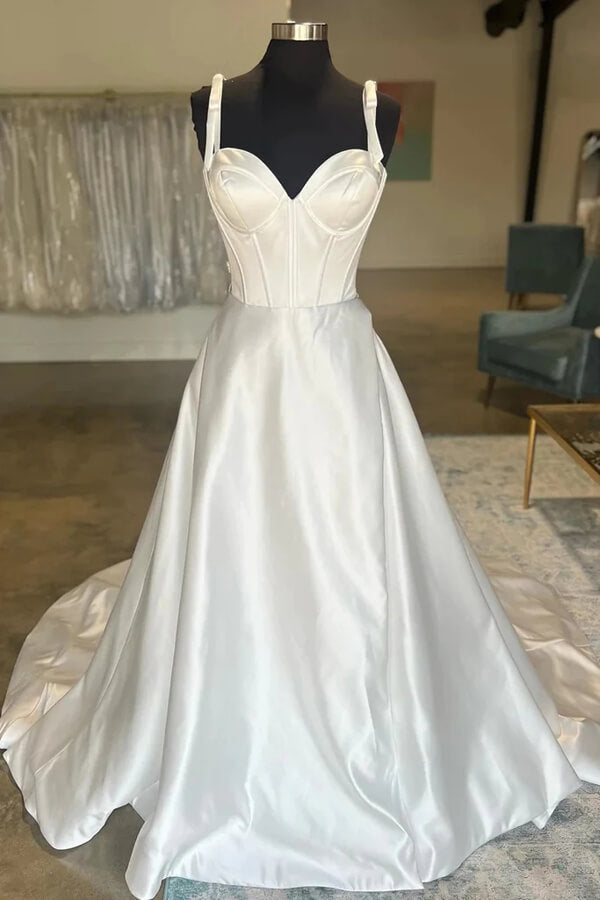 Satin A-line Sweetheart Bow-Straps Wedding Dresses MW957 | Musebridals
