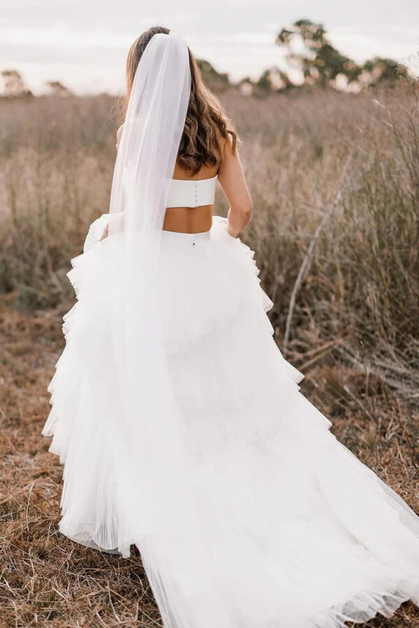 Simple Two Piece Wedding Dress With Layered Tulle Skirt, Bridal Gown, MW1005 Simple Two Piece Wedding Dress With Layered Tulle Skirt, Bridal Gown, MW1005