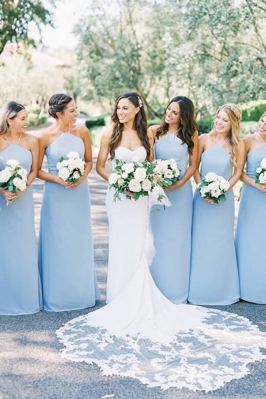 Sky Blue Chiffon A Line Halter Bridesmaid Dress, MBD306 | Musebridals Sky Blue Chiffon A Line Halter Bridesmaid Dress, MBD306 | Musebridals
