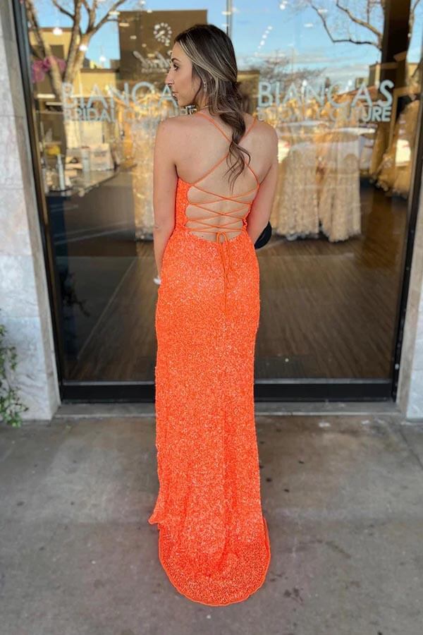 strapless open back dress Orange Sequence Mini Dress main image 0
