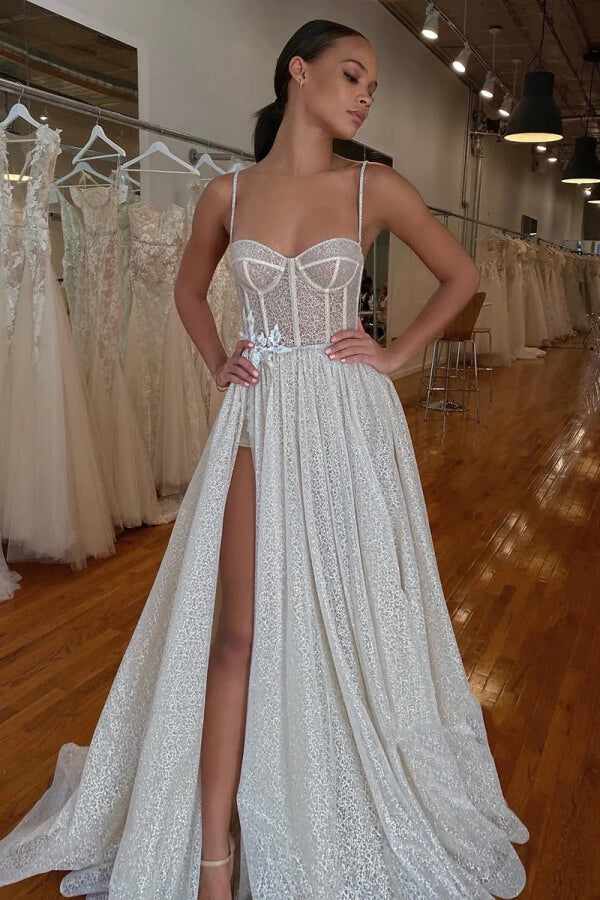 Sparkly Tulle A Line Corset Bodice Sweetheart Neck Wedding Dresses, MW1095 Sparkly Tulle A Line Corset Bodice Sweetheart Neck Wedding Dresses, MW1095