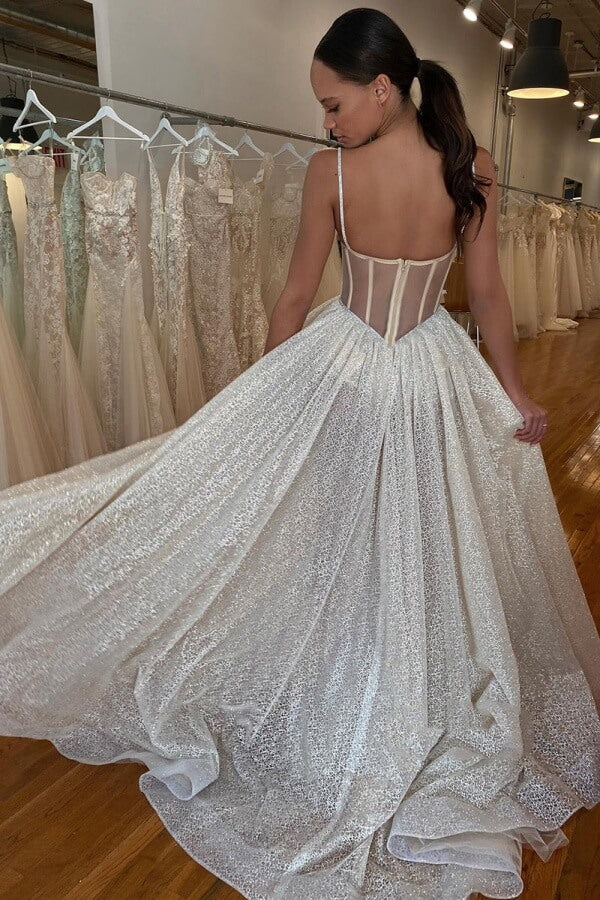 glitter bodice wedding dress Sparkly Tulle A Line Sweetheart Wedding Dresses, MW1095