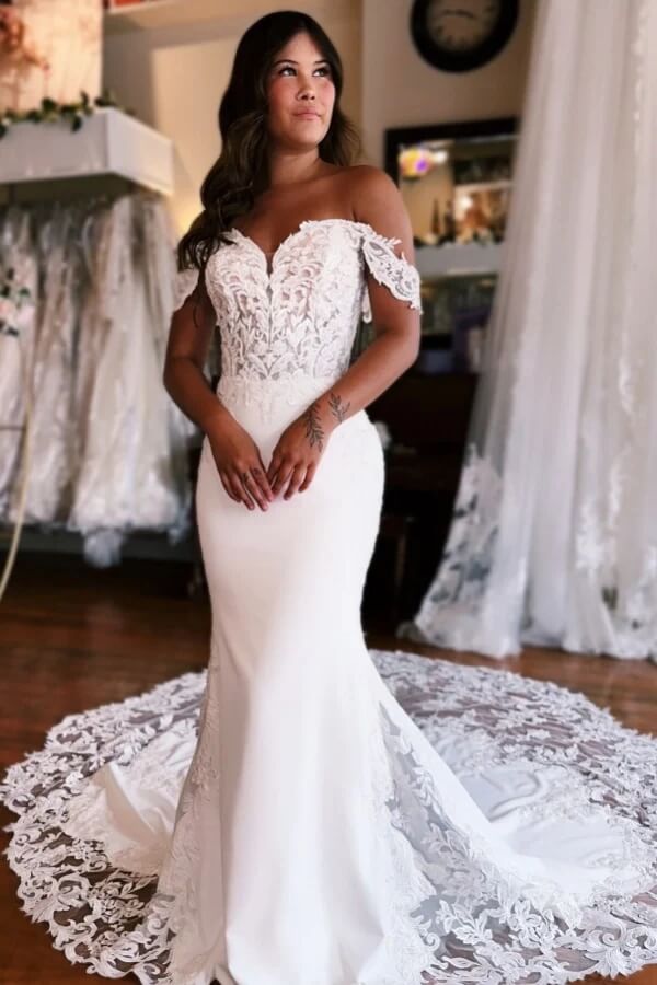 Satin Mermaid Wedding Dresses With Appliques, MW1102 Satin Mermaid Wedding Dresses With Appliques, MW1102
