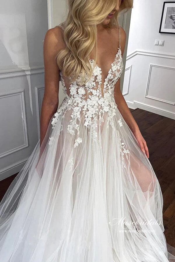 Stunning Tulle Lace Sweetheart Boho Wedding Dress MW1039 | Musebridals