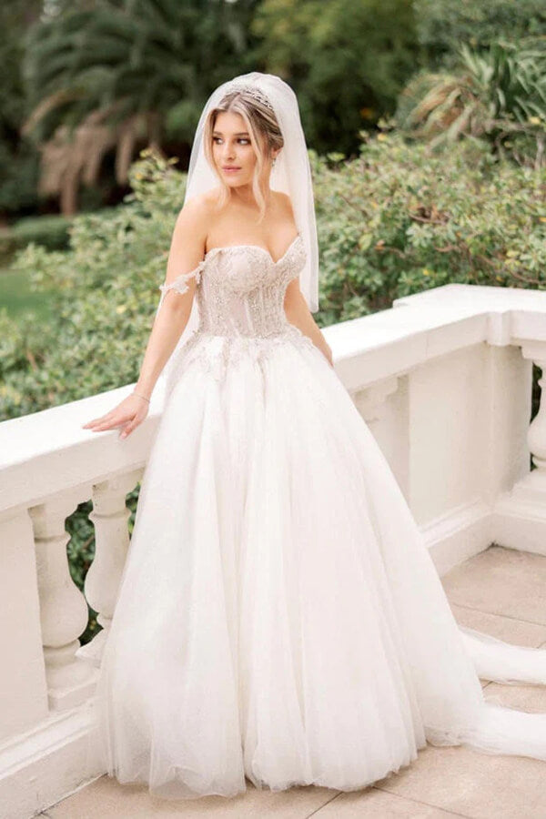 Tulle A-line Beaded Sweetheart Neck Wedding Dresses, Bridal Gowns, MW911 Tulle A-line Beaded Sweetheart Neck Wedding Dresses, Bridal Gowns, MW911
