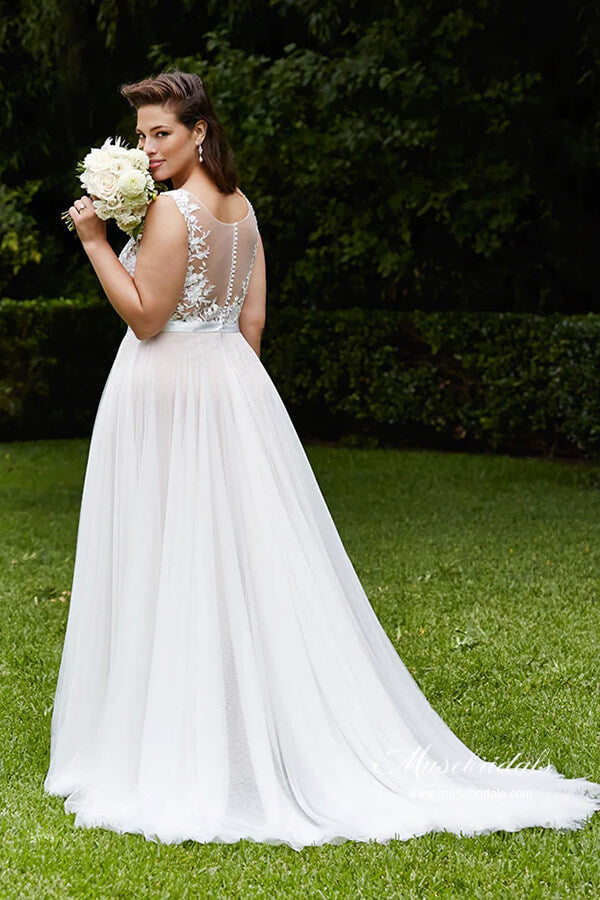 Tulle A-line Scoop Lace Plus Size Wedding Dress, MW988 | Musebridals Tulle A-line Scoop Lace Plus Size Wedding Dress, MW988 | Musebridals